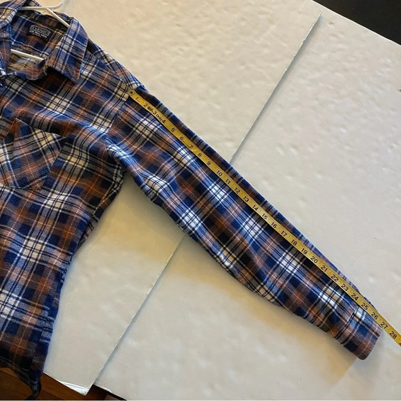 Vintage 90s Plaid Button Down Flannel Shirt Mens Large Tall Unisex Printed Brown - Picture 9 of 11
